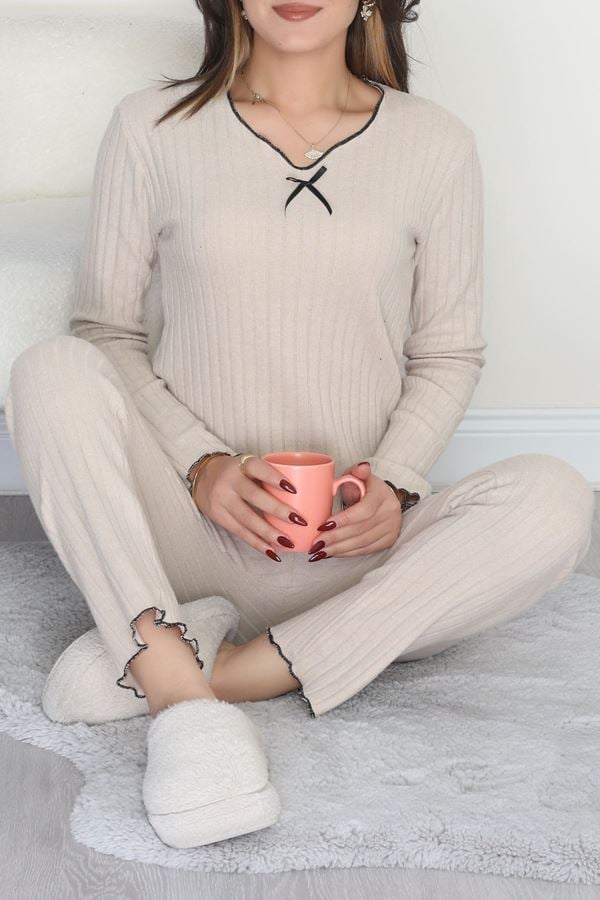 Fitilli İnterlok Kurdeleli Pijama Takımı Taş - 70796.1048.