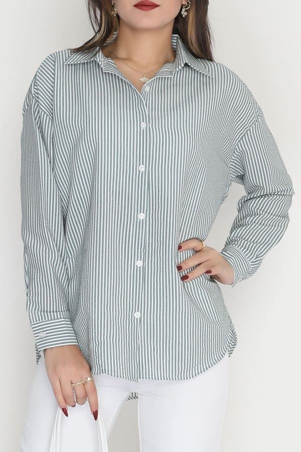 Çizgili Gofre Gömlek Haki - 80020.147.