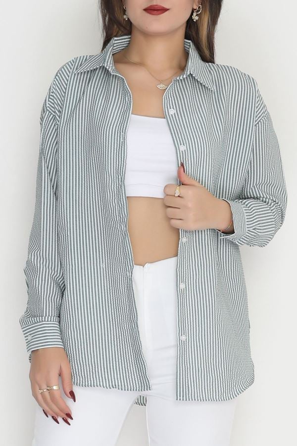 Çizgili Gofre Gömlek Haki - 80020.147.