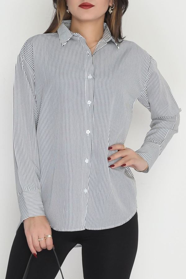 Çizgili Rahat Kalıp Gömlek Siyahçizgili - 90159.1949.
