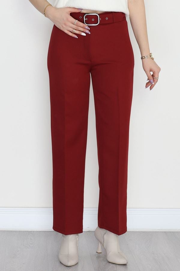 Kemerli Palazzo Pantolon Bordo - 24194.1397.