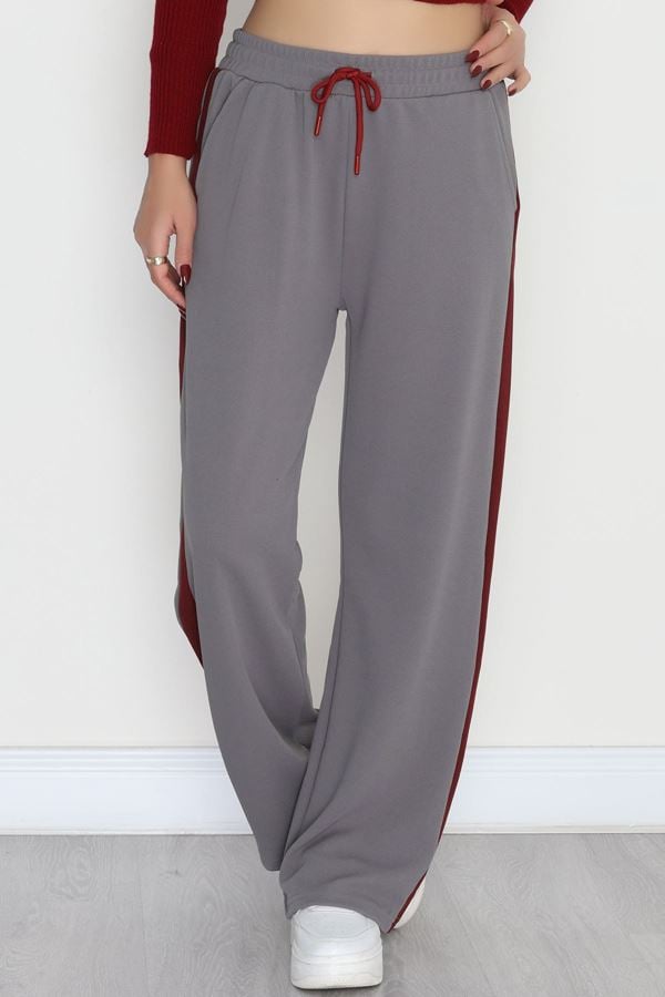 Şerit Detaylı Zra Krep Lastikli Pantolon Antrasitbordo - 31441.1837.