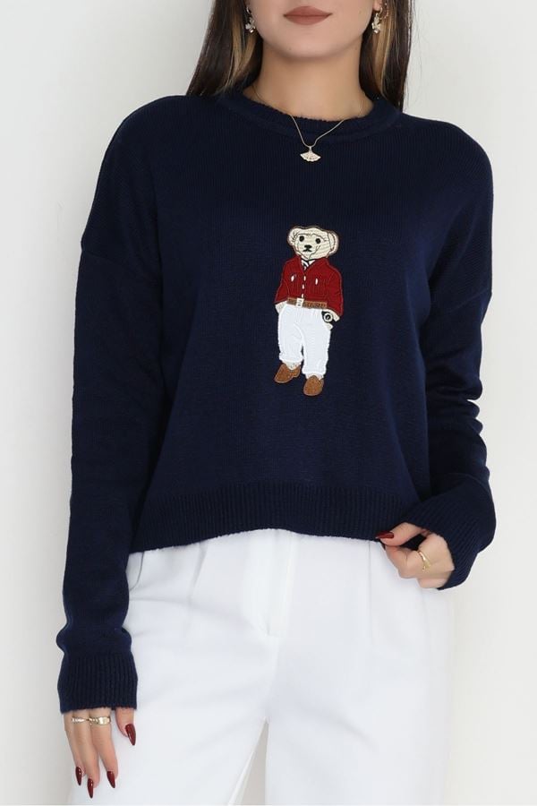 Ayıcık Nakışlı Triko Lacivert - 2340.1765.