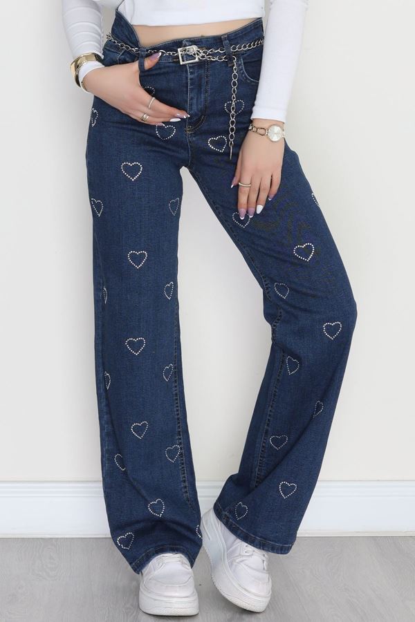 Taşlı Palazzo Kot Pantolon Lacivert - 31528.2001.