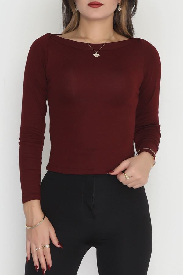 Kayık Yaka Penye Body Bordo - 42642.1868.