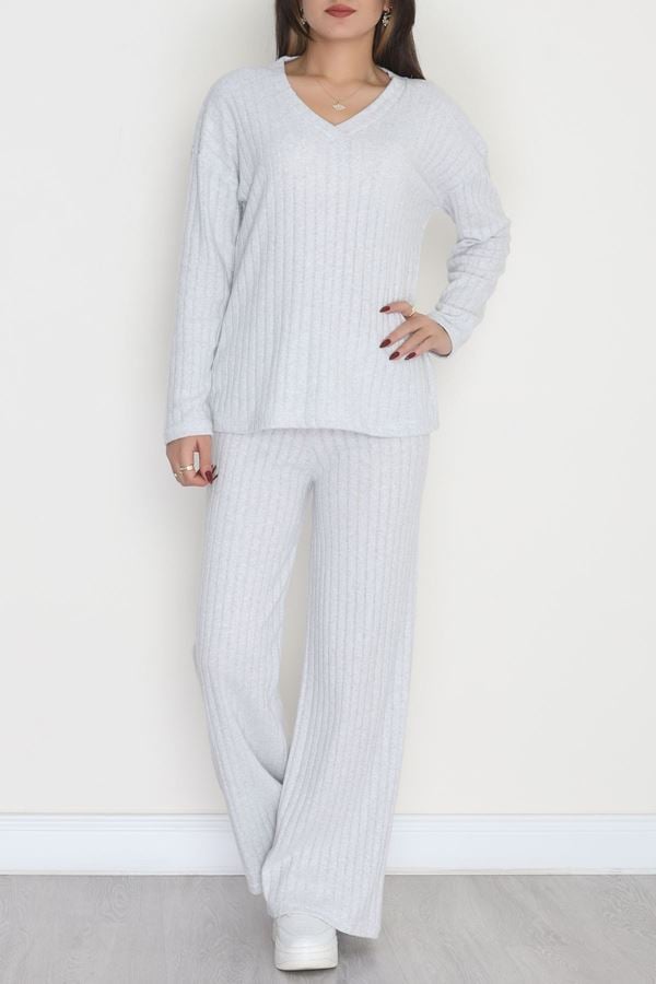 V Yaka Raporlu İnterlok Takım Gri - 2280.1287.