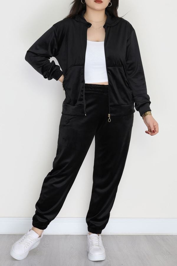 Fransız Kadife Battal Eşofman Takımı Siyah - 146.1287.