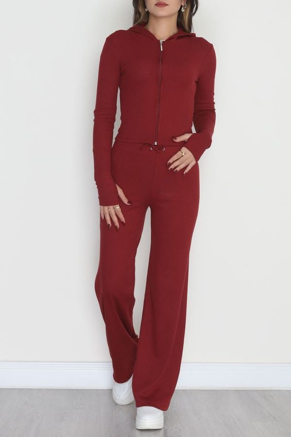 Fermuarlı Kapşonlu Likralı Kaşkorse Takım Bordo - 42621.1748.