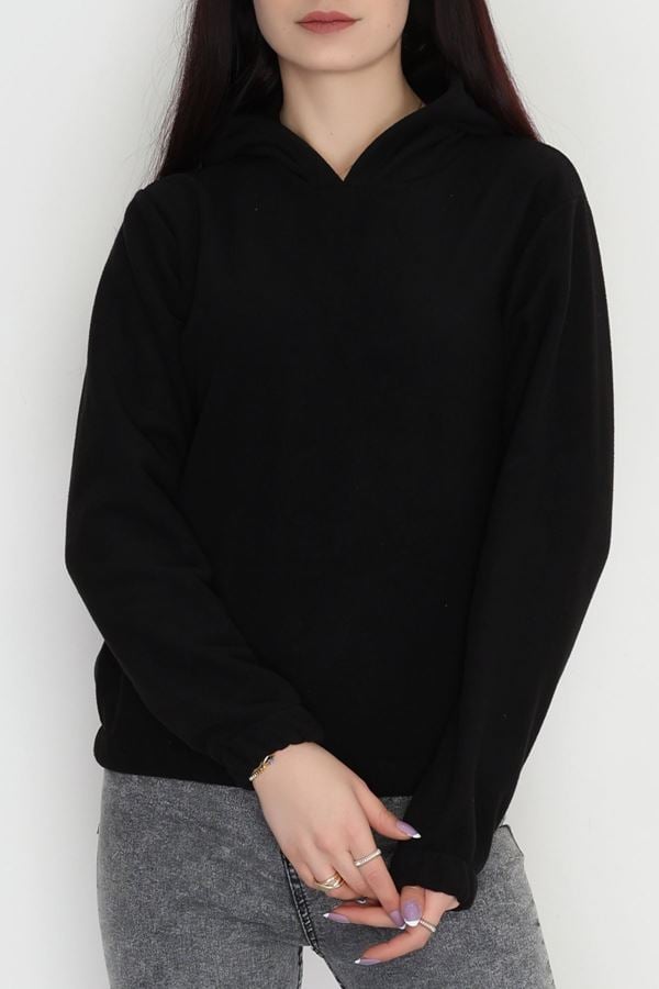 Bel Lastikli Kapşonlu Polar Sweat Siyah - 52035.053.