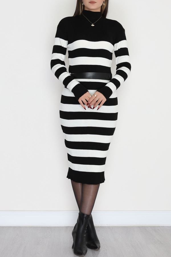 Akrilik Triko Elbise Siyahbeyaz - 31058.1766.