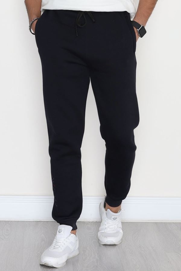 3 İplik Şardonlu Paça Nakışlı Erkek Eşofman Altı Lacivert - 31615.2066.