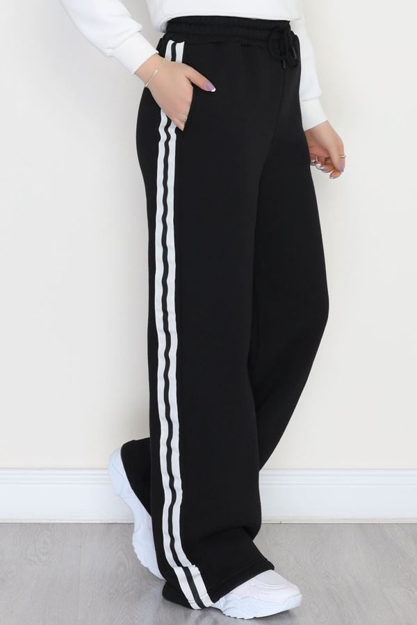 3 İplik Şardonlu Şeritli Eşofman Altı Siyah - 52023.1857.