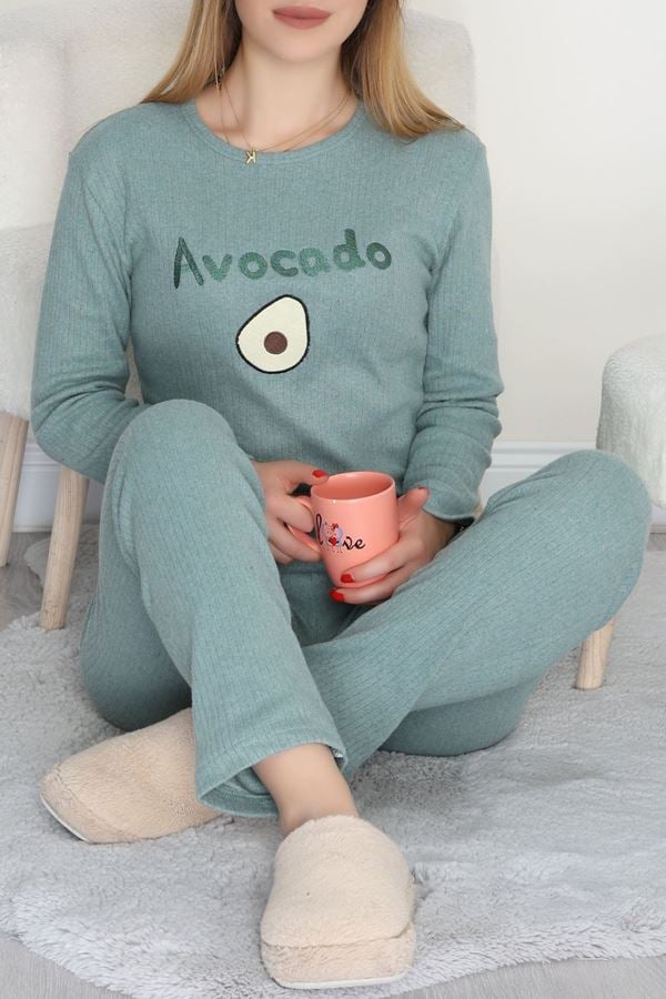 Nakışlı İnterlok Pijama Takımı Yeşilavokado - 800.1287.