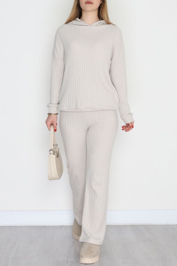 Kapşonlu İnterlok Kumaş İkili Takım Bej - 42636.1567.