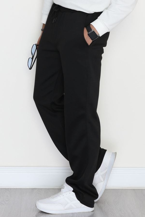 Yanları Çımalı Pike Erkek Pantolon Siyah - 42622.1837.