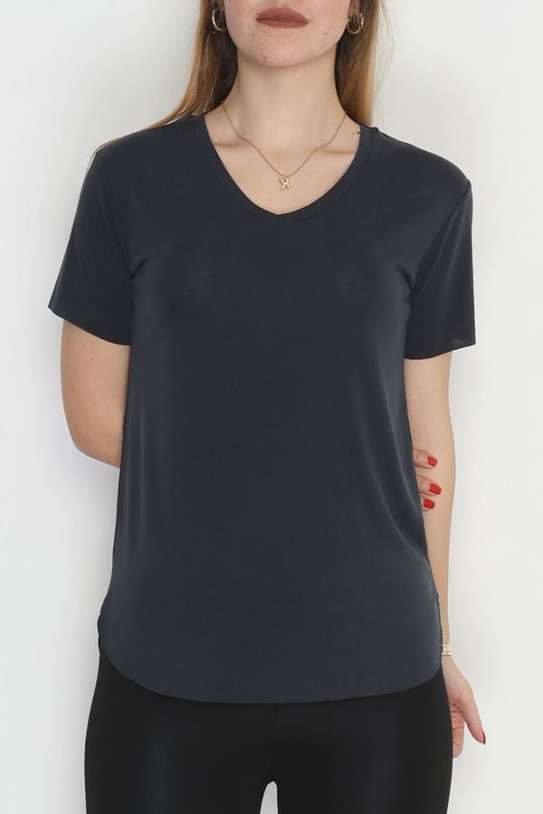Modal Süprem V Yaka Tişört Füme - 90062.1758.