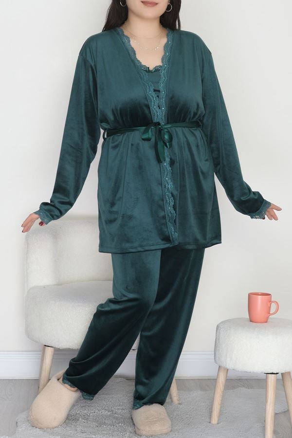 Fransız Kadife Battal Pijama Takımı Zümrüt - 175.1287.