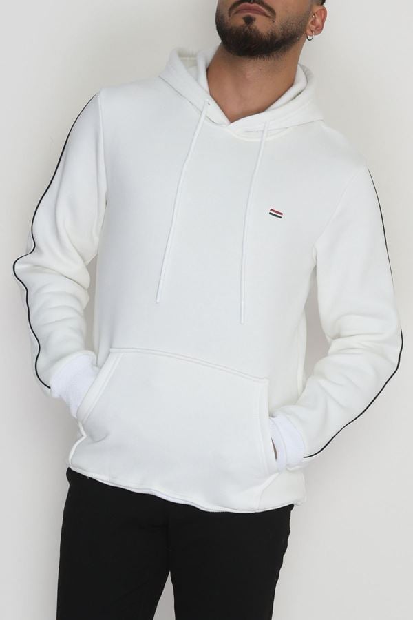 Kapşonlu Biyeli Erkek Sweat Beyaz - 42637.1937.