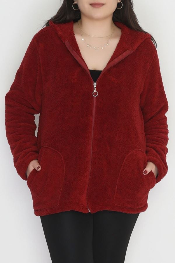 Welsoft Kumaş Kapşonlu Battal Ceket Bordo - 70749.107.