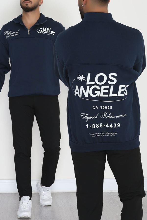 3 İplik Şardonlu Baskılı Erkek Sweat Lacivert - 31610.1872.