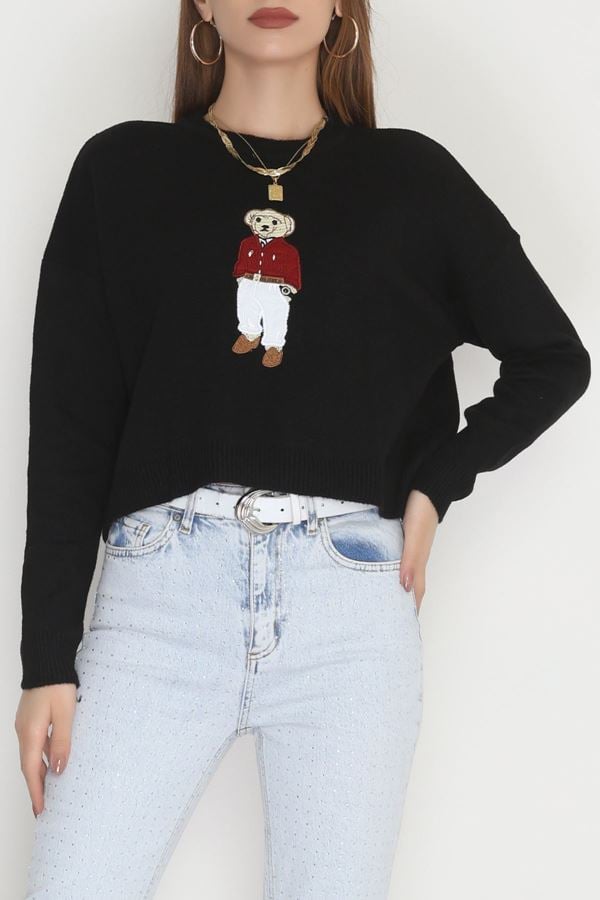 Ayıcık Baskılı Triko Siyah - 2340.1765.