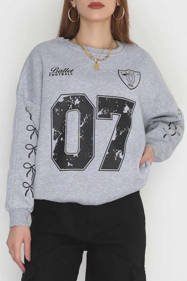 3 İplik Şardonlu Oversize Sweat Gri - 50920.1878.