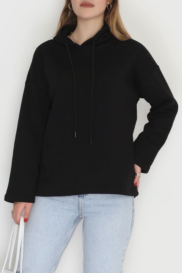 3 İplik Şardonlu Sweat Siyah - 42610.1878.