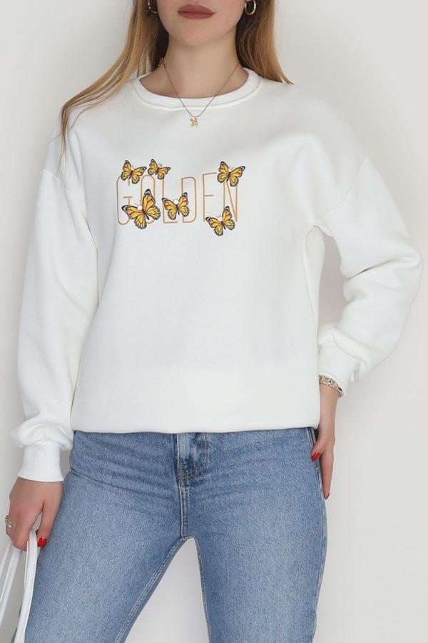 3 İplik Şardonlu Baskılı Taşlı Sweat Ekrusarı - 42604.1878.