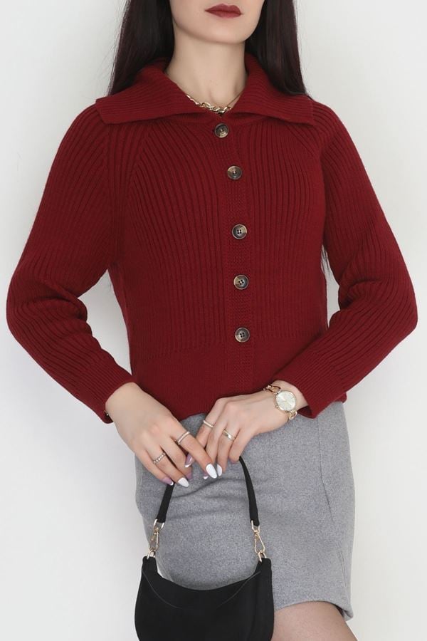 Polo Yaka Triko Hırka Bordo - 2283.1765.