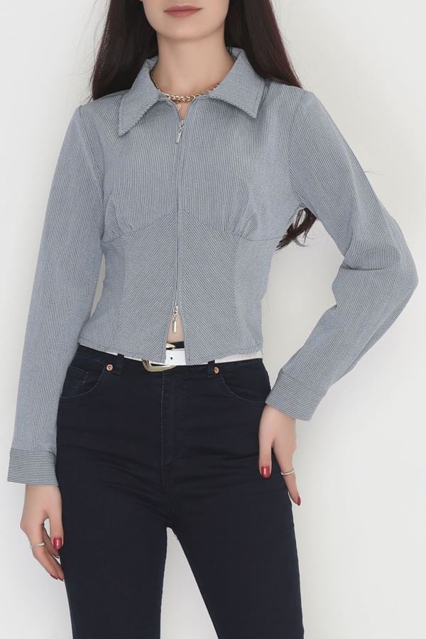 Quzu Önü Fermuarlı Gömlek Gri - 90173.2002.
