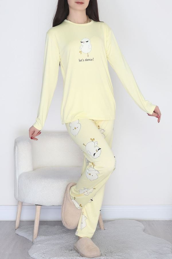 Baskılı Uzun Kol Takım Sarıkrem - 664.1287.