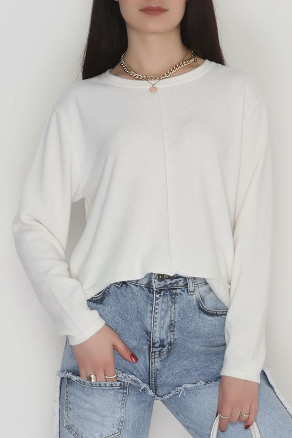 Yün Çilek Büyük Beden Bluz Ekru - 51065.2114.