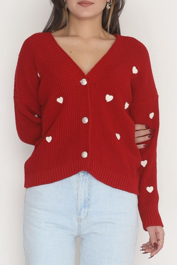 Nakışlı Crop Hırka Kırmızılatte - 443.1577.