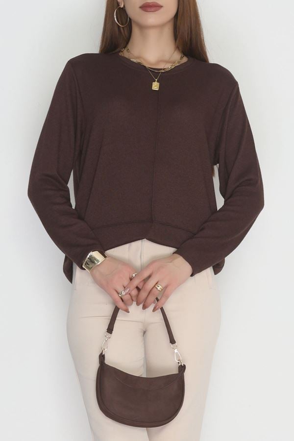 Yün Çilek Büyük Beden Bluz Kahve - 51065.2114.