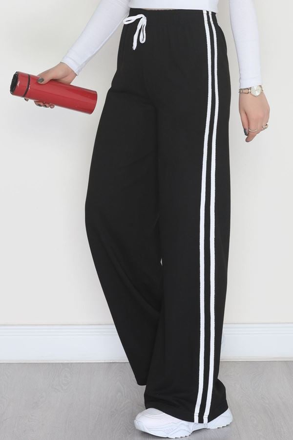 Keten Biyeli 2 İplik Eşofman Altı Siyah - 40023.1857.