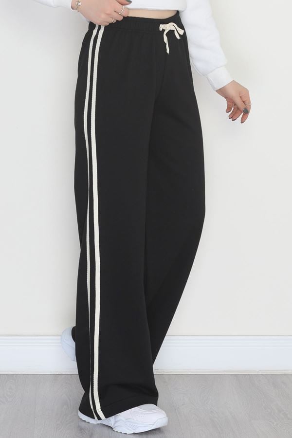 Keten Biyeli 2 İplik Eşofman Altı Siyahbej - 40023.1857.