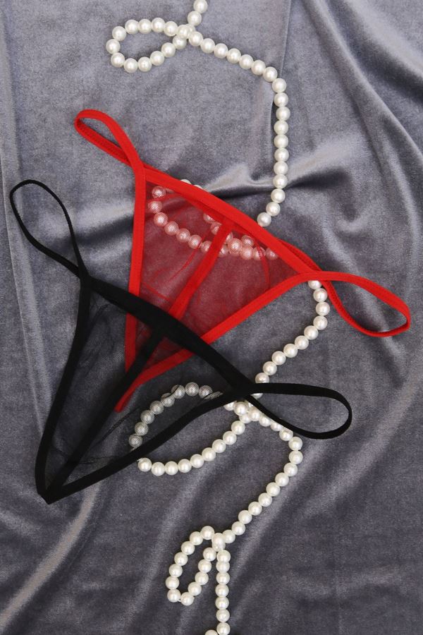 Tül Tanga 2Li Külot Set Siyahkırmızı - 1162.1364.