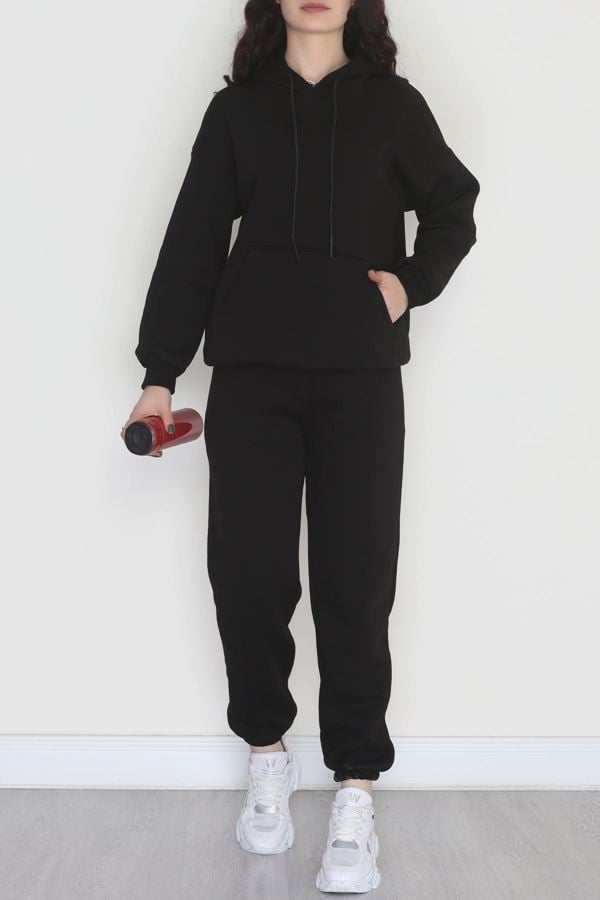 Kapşonlu 3 İplik Eşofman Takımı Siyah - 20965.1878.