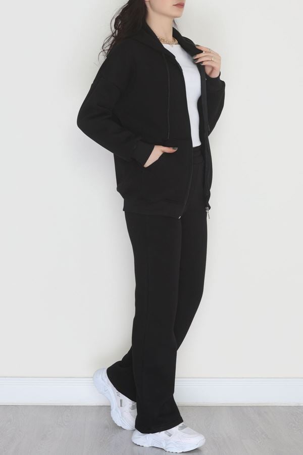 3 İplik Şardonlu Eşofman Takımı Siyah - 20254.1878.