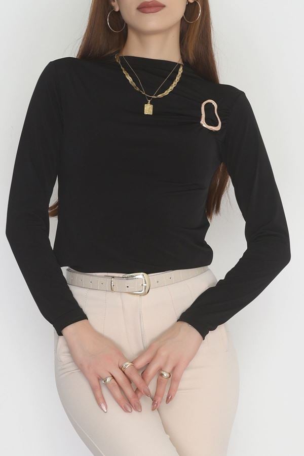 Drapeli Toka Detaylı Sandy Bluz Siyah - 70761.1949.