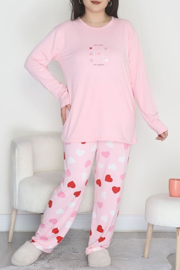Şardonlu Milan Büyük Beden Pijama Takımı Tozpembe - 665.1287.