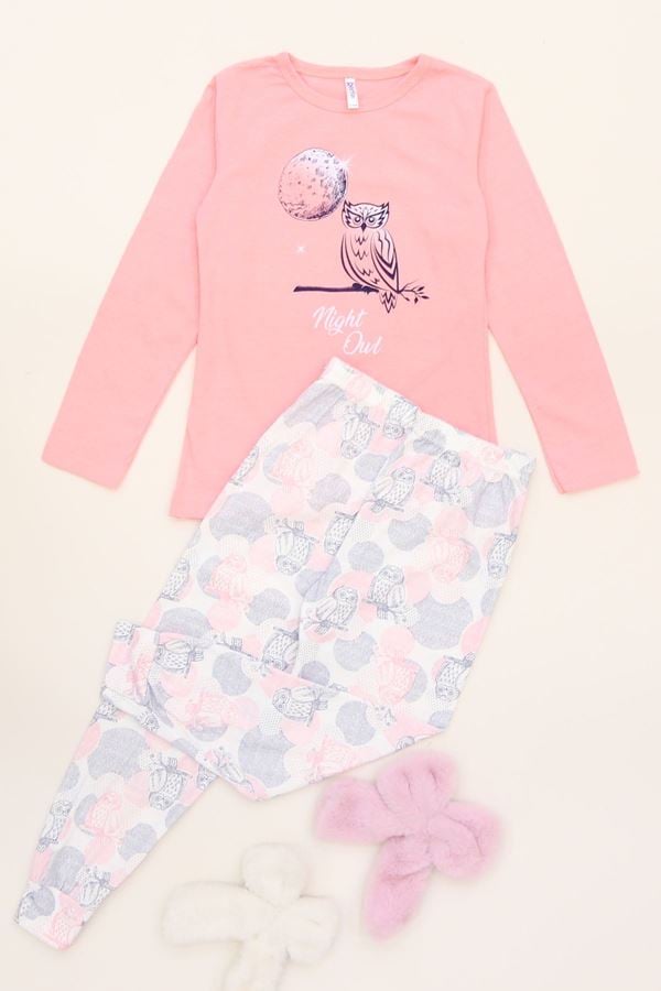 6-14 Yaş Baskılı Çocuk Pijama Takımı Somonsiyah - 40101.1931.