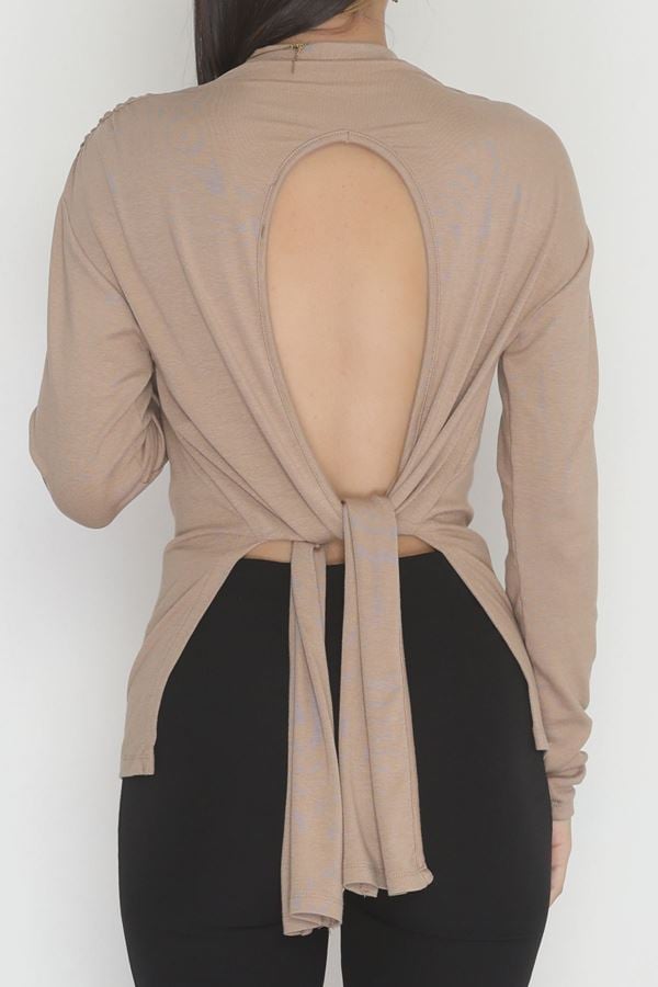 Sırt Dekolteli Örme Bluz Vizon - 71788.444.