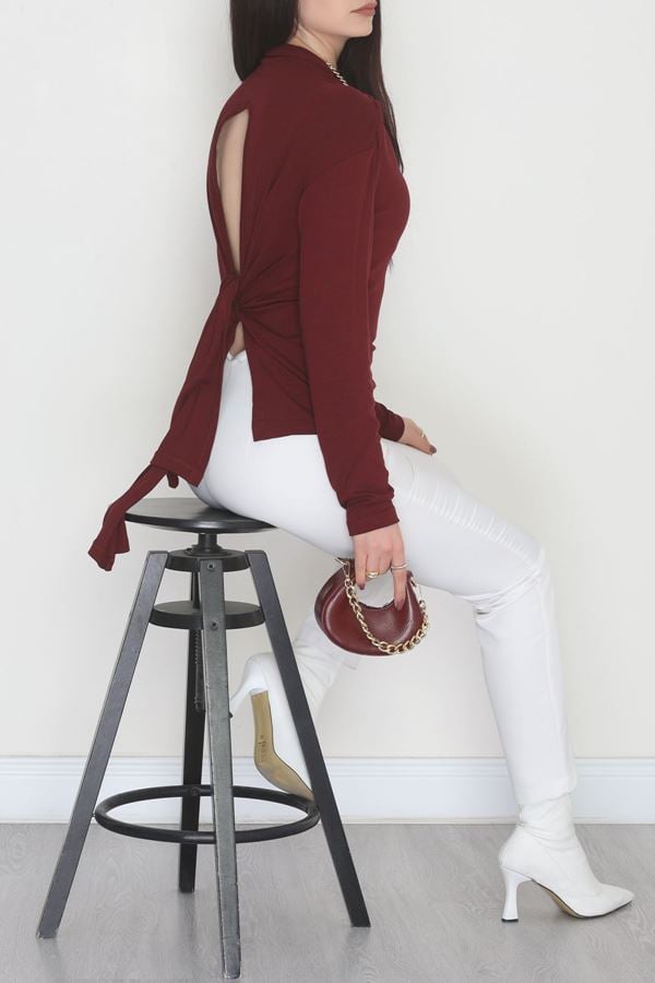 Sırt Dekolteli Örme Bluz Bordo - 71788.444.