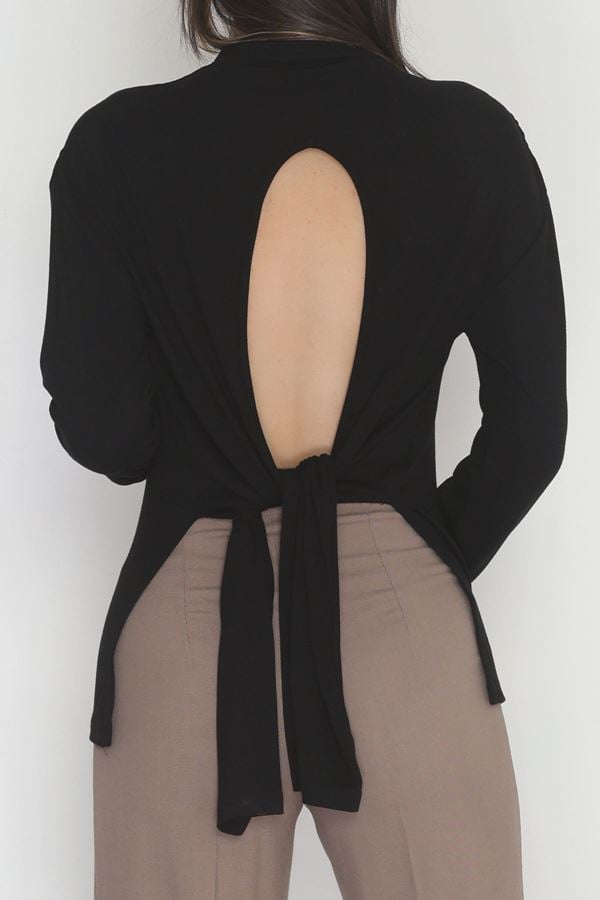 Sırt Dekolteli Örme Bluz Siyah - 71788.444.