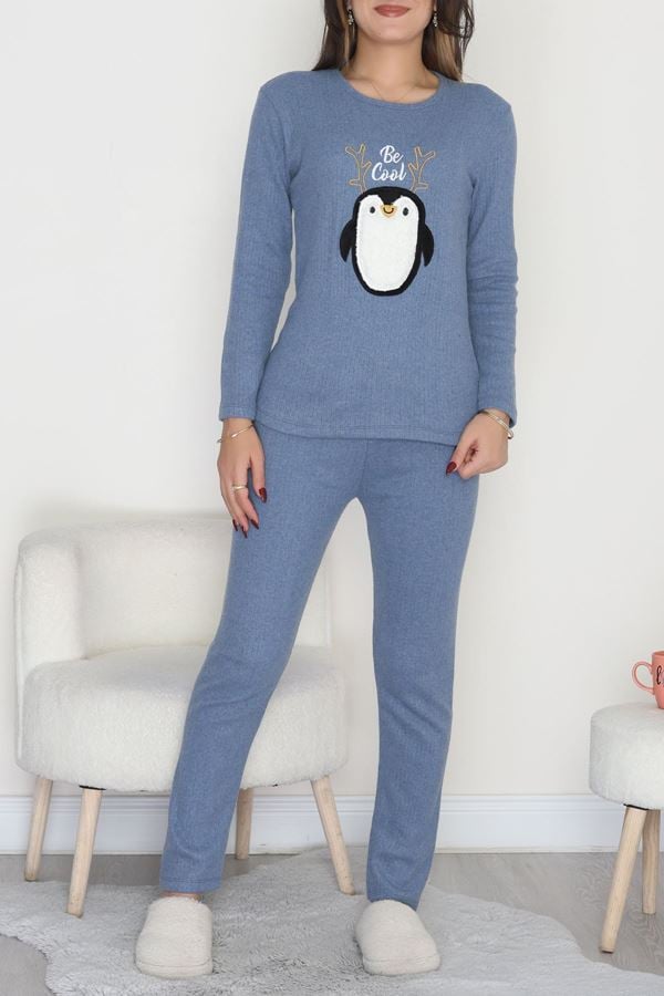 Nakışlı İnterlok Pijama Takımı İndigo - 800.1287.