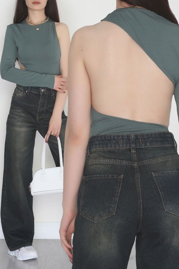 Tek Kollu Sırt Detay Bodysuıt Denizyeşili - 71518.444.