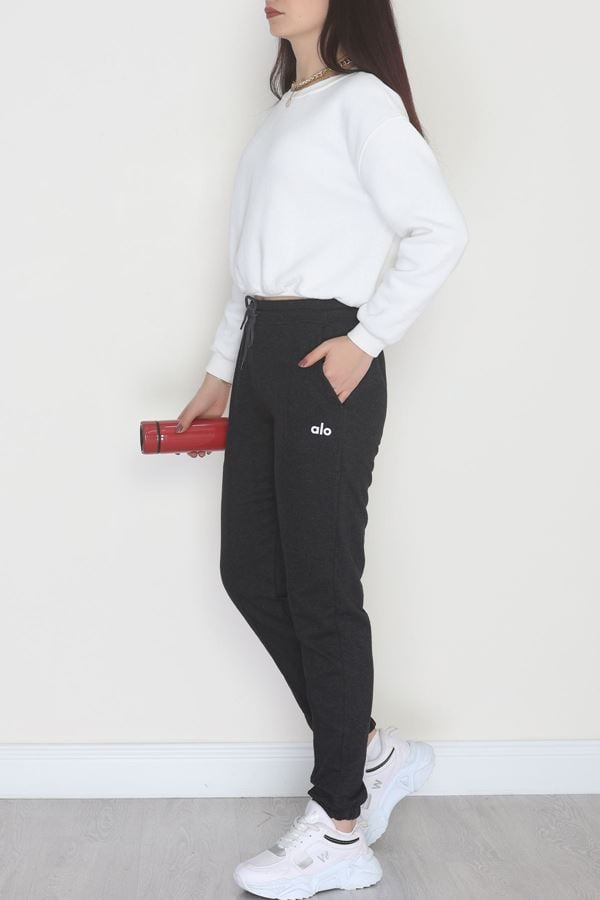 Baskılı Paça Lastik Eşofman Altı Antibeyaz - 41316.1431.