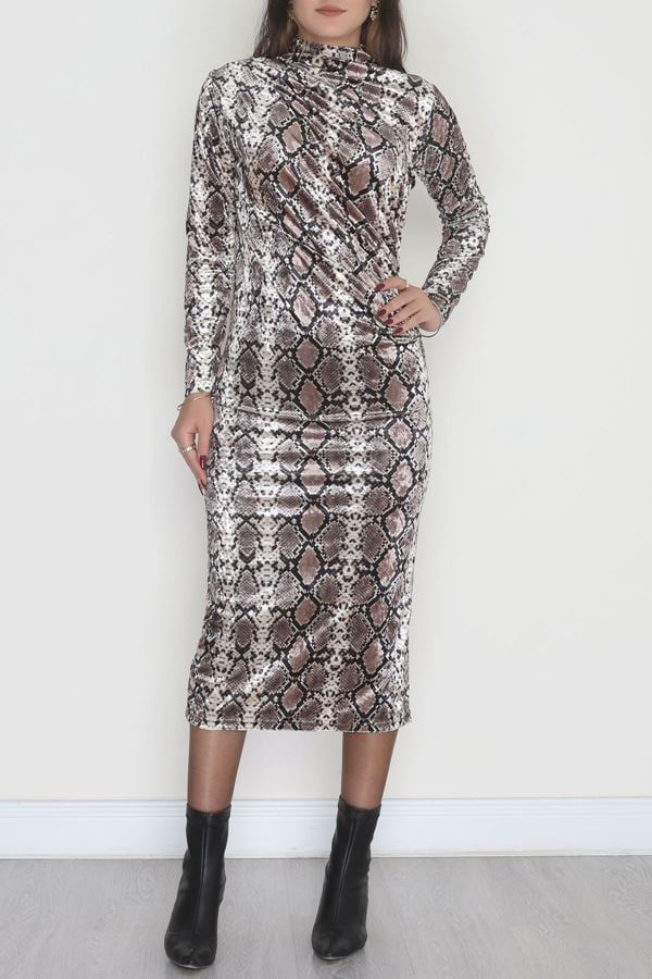 Dik Yaka Desenli Kadife Elbise Yılanderisi - 42668.1949.
