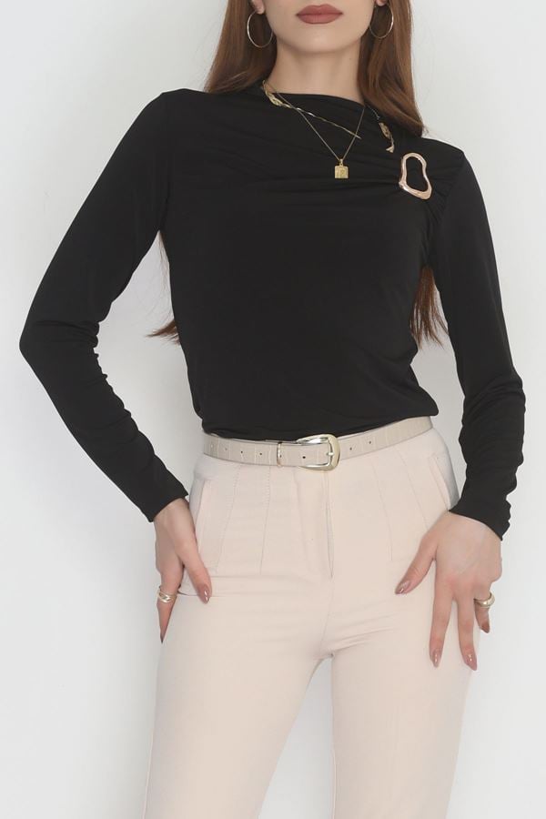 Toka Detaylı Sandy Bluz Siyah - 42666.1949.